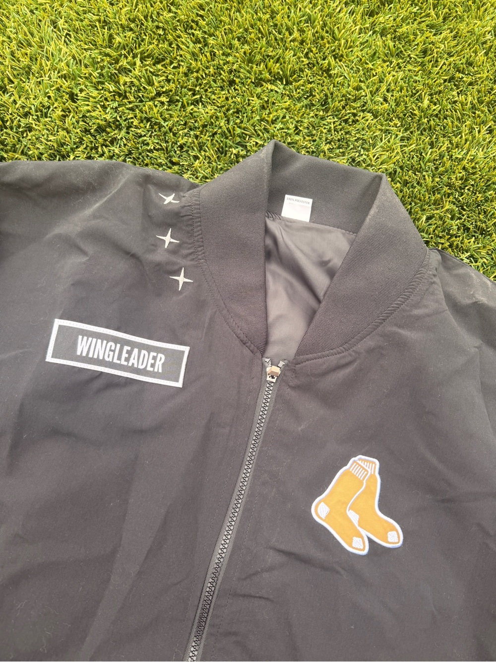 Fourth Wing Red Sox Black Bomber Jacket with Gold Trim - Picture 3 of 4